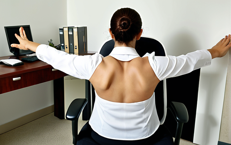 **Image Prompt:** A Turkish office worker discreetly performing a seated back stretch in their office chair, hands behind the chair, chest pushed forward. Soft, natural lighting. Focus on posture correction.